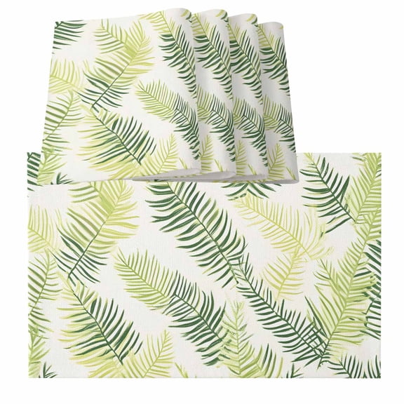 Sage Green Summer Botanical Placemats for Dinning Table Set of 6, Palm Leaf Modern Art Burlap Kitchen Place Mats Waterproof Cloth Table Mats, Indoor Outdoor Placemats Easy Clean Dinner Decor