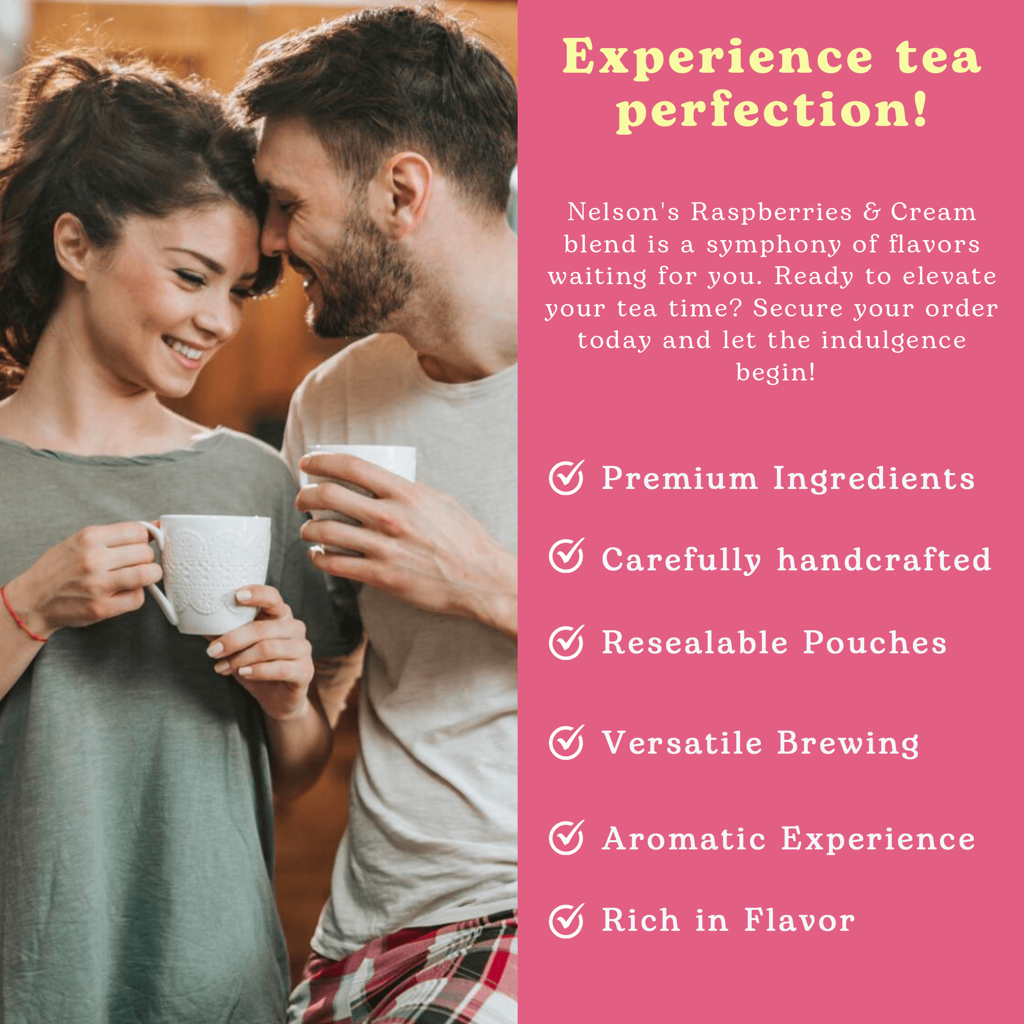 Nelson's Tea Raspberry & Cream - Cut & Sifted Raspberry Loose Leaf Tea with Rooibos Green Tea, Dried Red Raspberry Leaf, Marigold, Hibiscus, Rose Petals, and Safflower (3.2 oz)