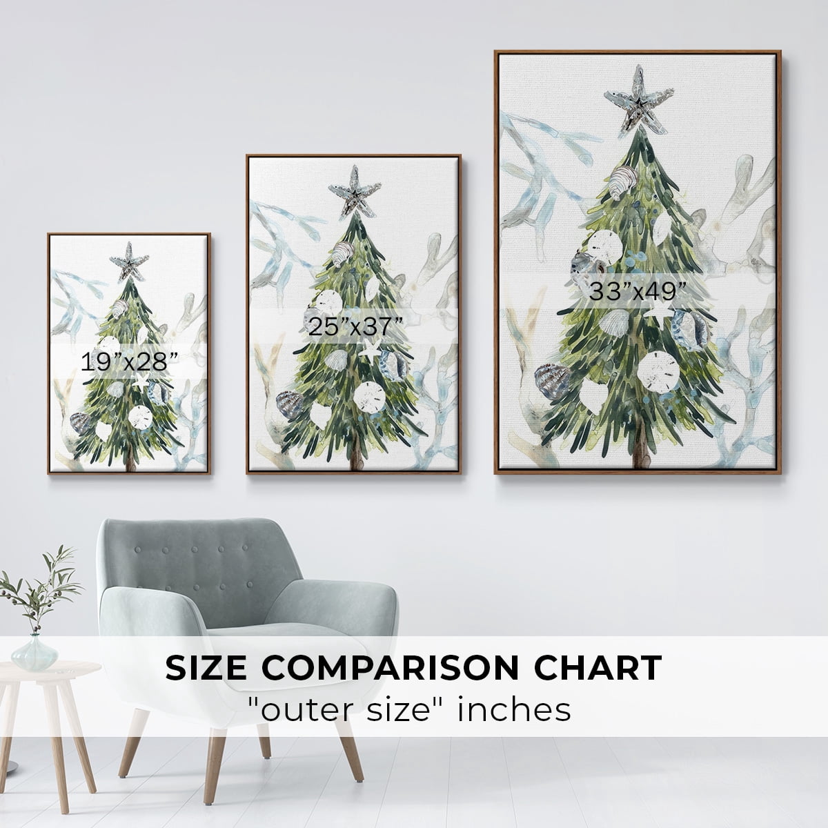 Coastal Christmas Shell Collection B - Framed Gallery Wrapped Holiday Canvas - 25 x 37 - Rosewood Frame