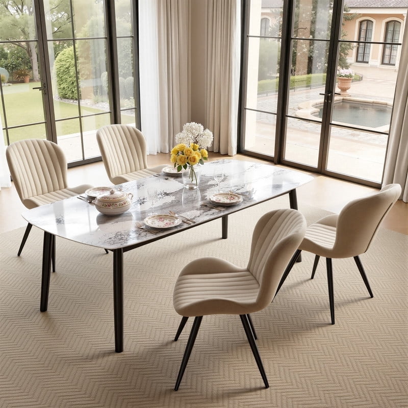 Daluvenix Modern Dining Chairs Set of 4 Upholstered Comfy Fabric Kitchen & Dining Room Chairs with Metal Legs & Thick Cushions for Living Room, Beige