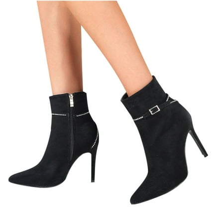 

Inkach Women Shoes Solid Color Minimalistic Comfortable Buckle High Heel Fine Heels Boots