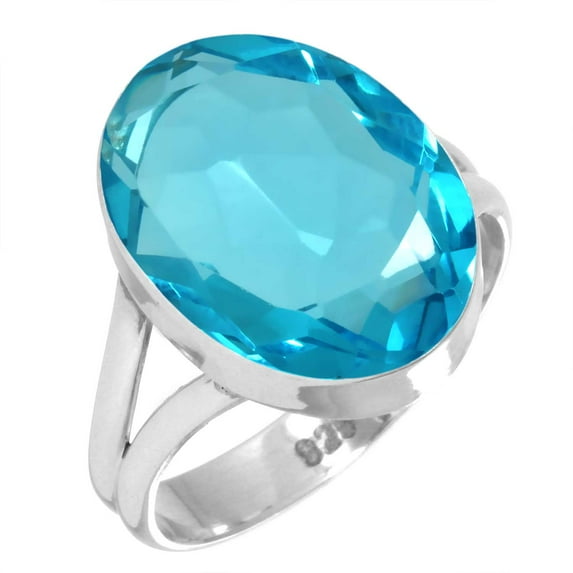 925 Sterling Silver Ring For Women - Girls Blue Quartz Gemstone Silver Ring Size 8 December Birthstone Simple Silver Ring Size 8 Cocktail Party Gift For Wife Gemstone 925 Silver Jewelry