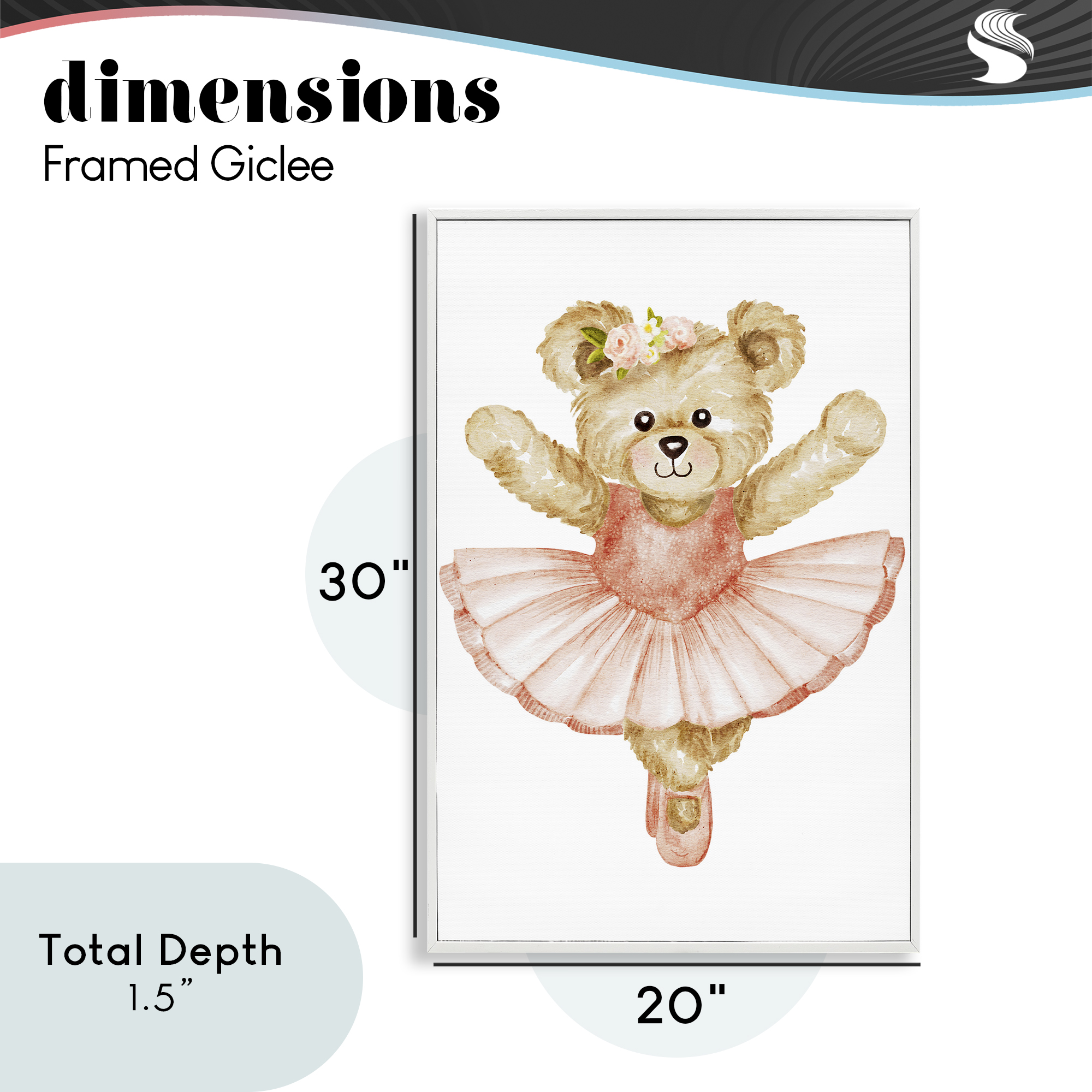 Teddy Bear Ballet Tutu White Framed Giclee Art, design by Amy Hall