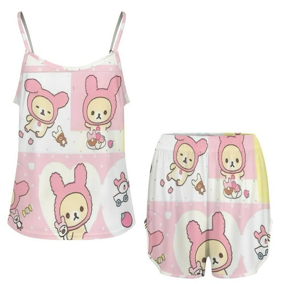 Rilakkuma Women'S Two-Piece Ice Silk Pajama Set Camisole Top And Shorts 2XL