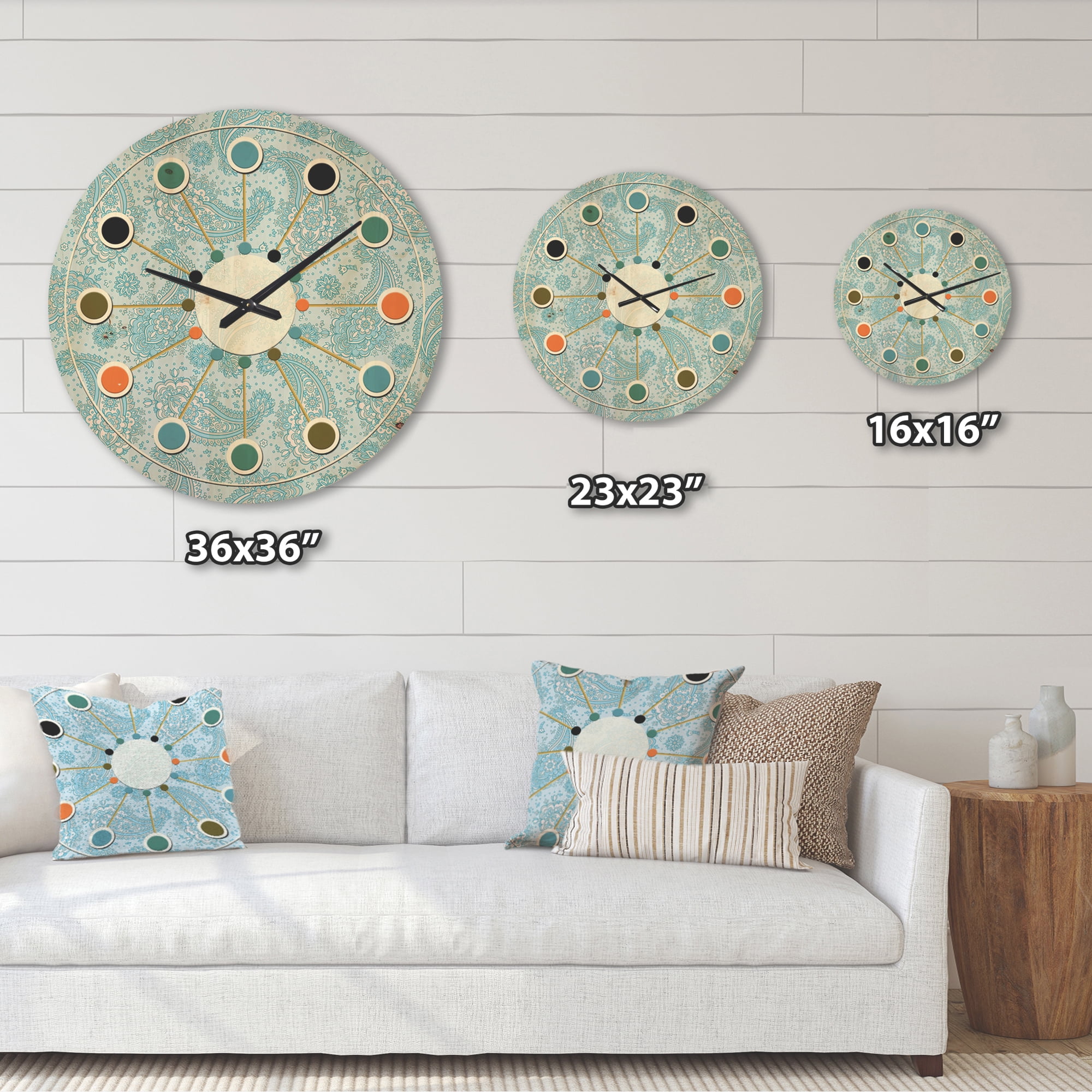 Designart 'Asian Floral Paisley With Retro' Mid-Century Modern Wood Wall Clock