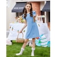 thumbnail image 2 of Oudiya Girls Dresses for Summer Flutter Sleeve Pleated Front A Line Boho Beach Tween Light Blue Casual Party Dresses, 6-14Y, 2 of 6
