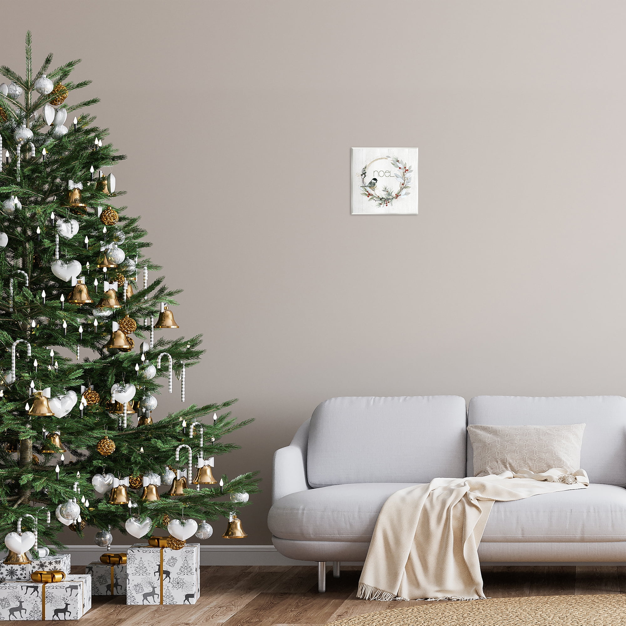 Stupell Industries Simple Noel Wreath Holiday Painting Unframed Art Prints Wall Art, 12 x 12