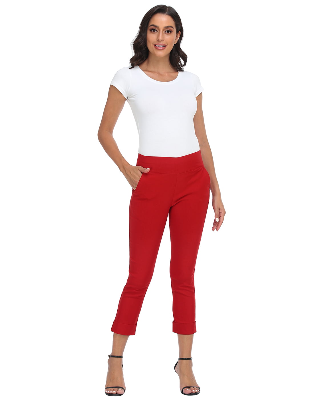 Alfani Red Capris Stretch Cropped Pull On Pants Women's Size 14