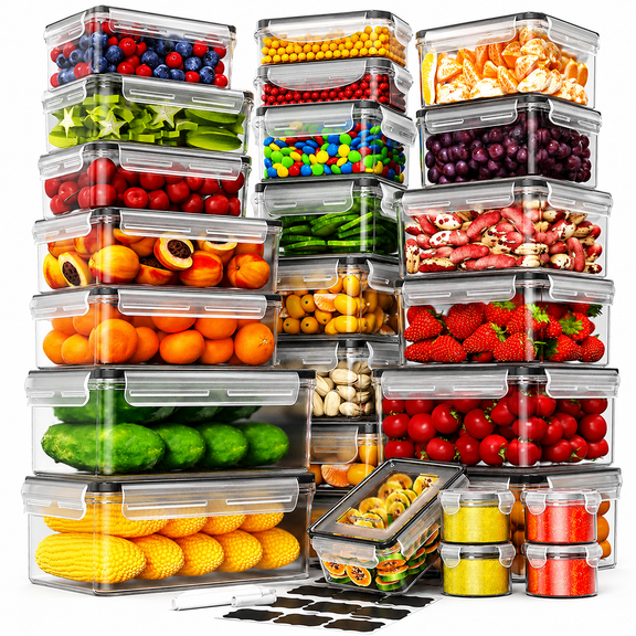 AISOON 40-Piece Food Storage Containers Set, BPA-Free Plastic, Leakproof Meal Prep Containers with Lids, Microwave, Freezer and Dishwasher Safe, 80 oz