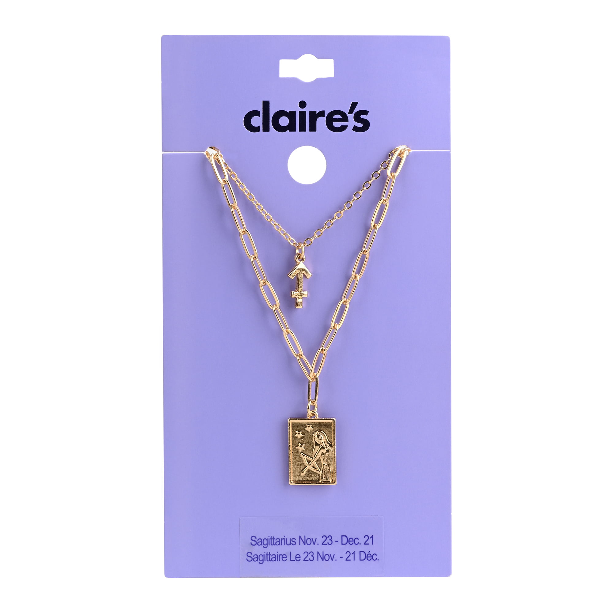 Claire's Girls Teen Gold Zodiac Sagittarius Necklace Set, Lobster Closure,  2-Pack, 38378