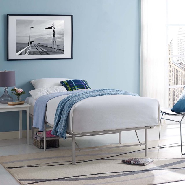 Modway Horizon Twin Modern Style Stainless Steel Bed Frame in Gray