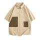 thumbnail image 1 of Blusa y camisa de manga corta con cuello vuelto para hombre, informal, de color liso, con botones, bolsillo, solapa para exteriores, camisa de manga larga a la moda, blusa para hombre, 1 of 3