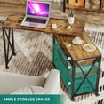 thumbnail image 3 of DWVO 360° Free Rotating Sofa Side Table, Mobile Couch Desk with Storage Drawer and Shelves, Movable Snack Table for Home Office, Rustic Brown, 3 of 7