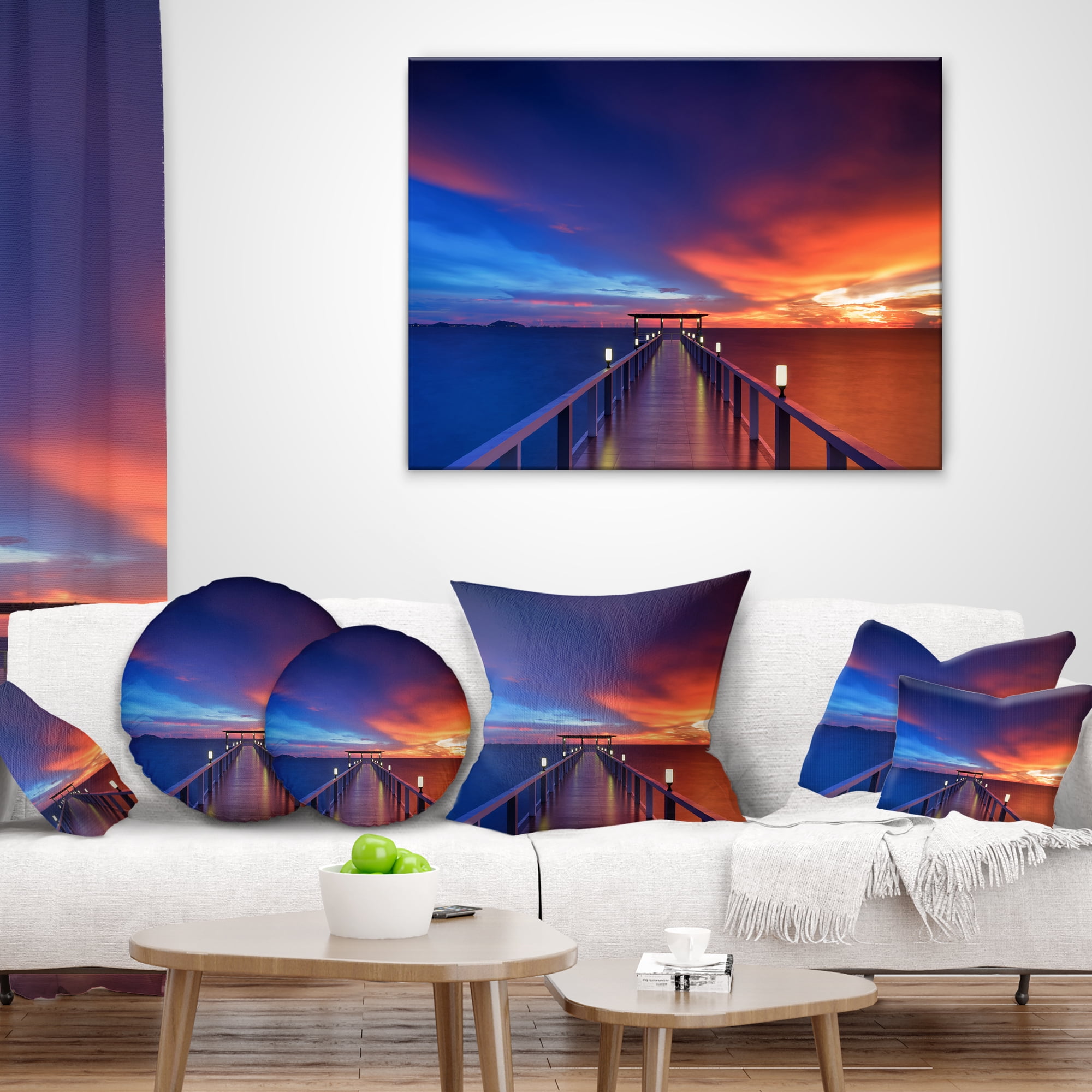 Designart Wooden Pier - Seascape Photography Throw Pillow - 12x20