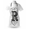 thumbnail image 3 of Letter R Apron Baroque Antique R Typography with Old Fashion English Aristocratic Swirls, Unisex Kitchen Bib Apron with Adjustable Neck for Cooking Baking Gardening, Black Grey White, by Ambesonne, 3 of 3
