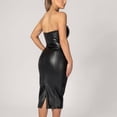 thumbnail image 5 of Galabris Women's PU Leather Ruched Dress Strapless Bodycon Midi Tank Dress, 5 of 5