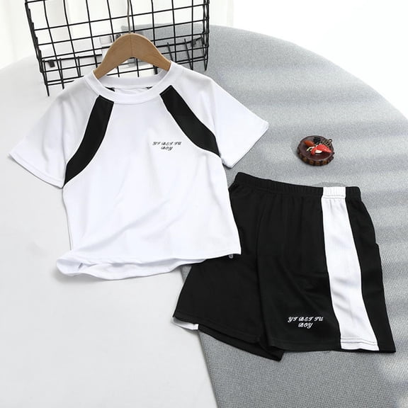 Amidoa Boys Girls 2 Piece Outfits Summer Clothes Short Sleeve Soft T Shirts and Casual Shorts Kids Clothing Sets White Size 8