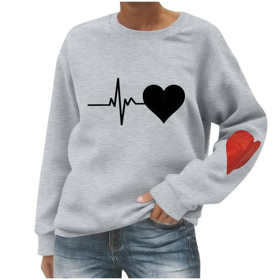 Enjoytime Sweatshirts for Women Trendy Print Long Sleeve Pullover Tops Fall Winter Fashion Casual Sweatshirt Gray S