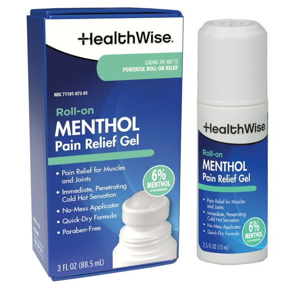 HealthWise 6% Menthol Roll-On | Cold Hot Sensation | Pain Relief Gel | 3 oz. 88.5 mL | Quick-Dry Formula | Immediate Penetrating Action | Topical Analgesic