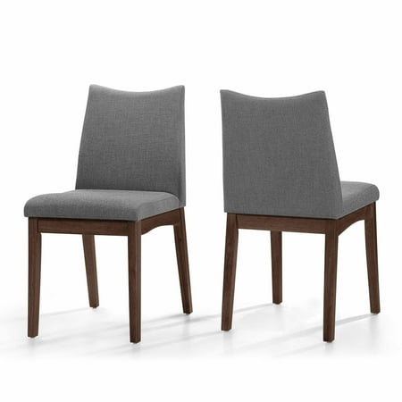 Dark Grey Dining Chairs Gertrude Fabric with Walnut Finish Mid Century Modern Dining Chairs, Set of 2, Dark Grey ()