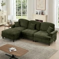 thumbnail image 4 of Modular L Shaped Sectional Couch with Ottoman, Chaise Lounge Sofa with Removable Ruffles Pleats Skirts, 3-Seat Deep Seat Sofa for Living Room, Green, 4 of 7