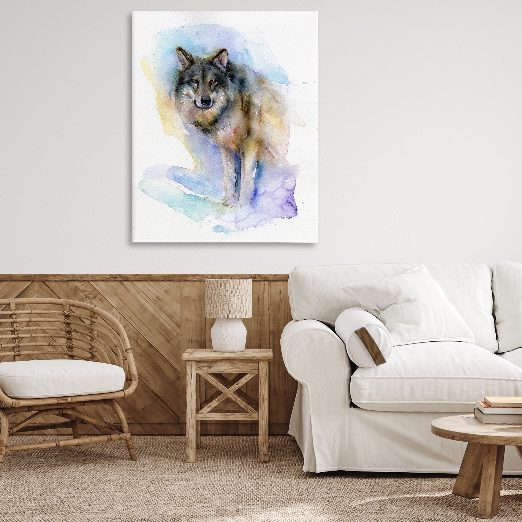 Stupell Industries Watercolor Wolf in Snow Animals & Insects Painting Gallery Wrapped Canvas Art Print Wall Art, 36 x 48