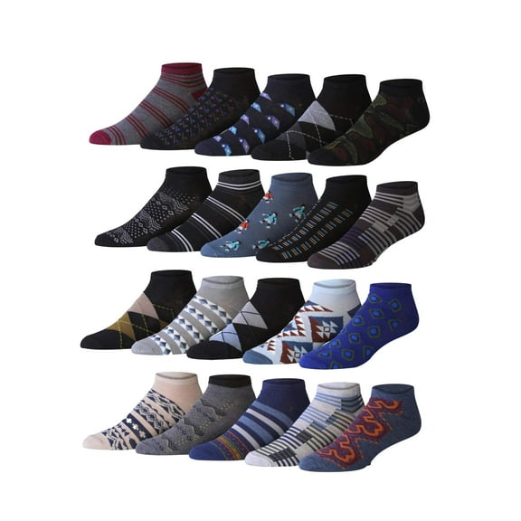 JAMES FIALLO 20-Pack Men's Low Cut Athletic Socks | Premium Blend | Colorful Pattern Variety Pack