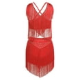 thumbnail image 5 of iiniim Women's Fringe Latin Belly Dance Costume Fringe Crop Top with Tiered Tassels Skirt Rave Outfits Red XXL, 5 of 6