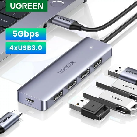 UGREEN 5-in-1 USB C Hub, with 4 USB 3.0 Ports, Aluminum Alloy Shell, 0.5 ft Cable