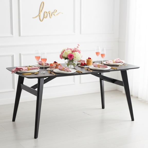 GOMYHOME 71" Mid-Century Modern Dining Table, Matte Black Large Rectangular Kitchen Table for 6