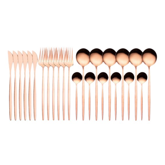 PPLoney Stainless Steel Cutlery Set, 24-Piece Titanium Gold Plated Tableware Gift Box, Modern Design with Knives, Forks, and Spoons for Elegant Dining(Rose Gold)