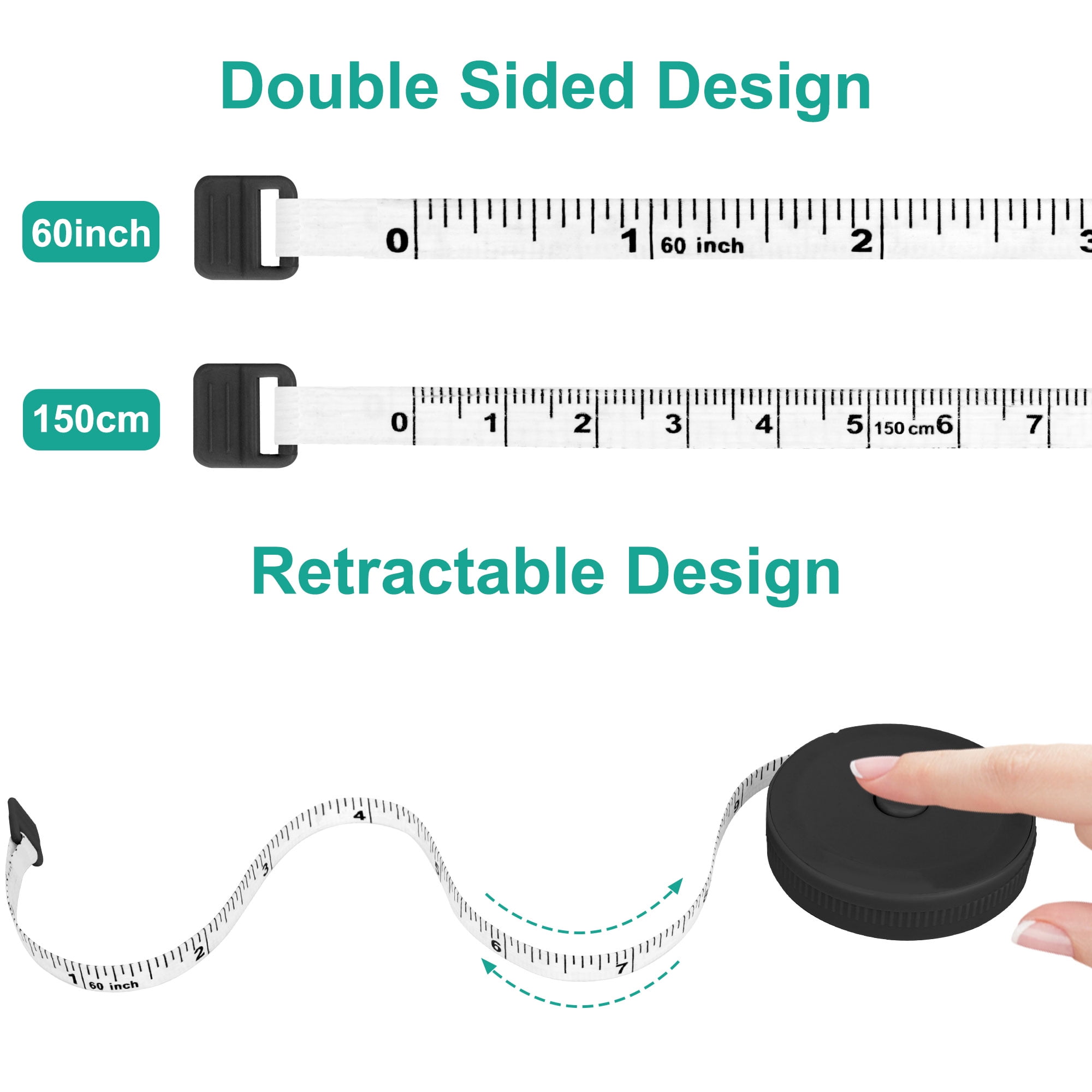esLife Body Tape Measure 60 [Clip-Lock & Eject Release & Retract] 150cm, Self Measuring Tape Accurate for Tracking Weight Loss, Tailoring, Crafts