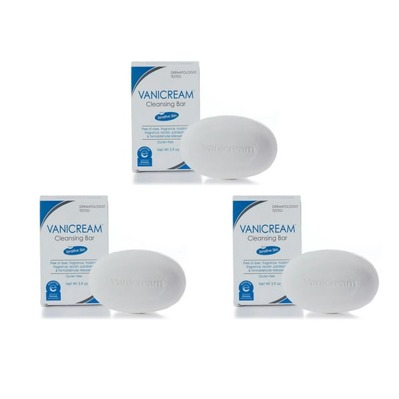 Vanicream Cleansing Bar For Sensitive Skin, Gluten and Sulfate Free, 3.9 oz (Pack of 3)