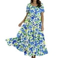 thumbnail image 5 of WTOBBY Women Casual Loose Bohemian Floral Short Sleeve Long Maxi Summer Beach Swing Dress for Festivals Vacation and Boho Chic Look,Royal Blue S, 5 of 5