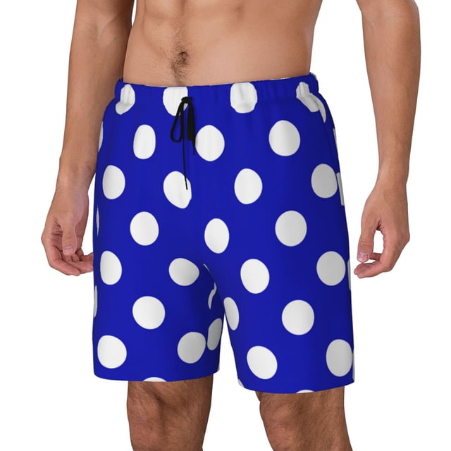 Balery Blue And White Polka Dot Bañador para hombre, shorts de playa de secado rápido con entrepierna y forro de compresión-Large