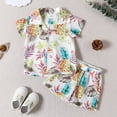 thumbnail image 2 of Baby Boys Outfits Short Sleeve Cartoon Pineapple Print Lapel Shirt Tops Shorts Gentleman Set Kids Clothes White 2 Years-3 Years, 2 of 6