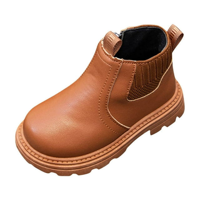 Children's Winter Solid Color Cropped Leather Boots British Style Boots