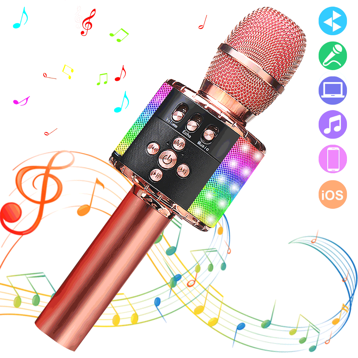 Karaoke Microphone,4 In 1 Wireless LED Karaoke Microphone with LED Lights,  Magic Voices, Long Playing Time, Noise Reduction, Songs Recording Functin,  