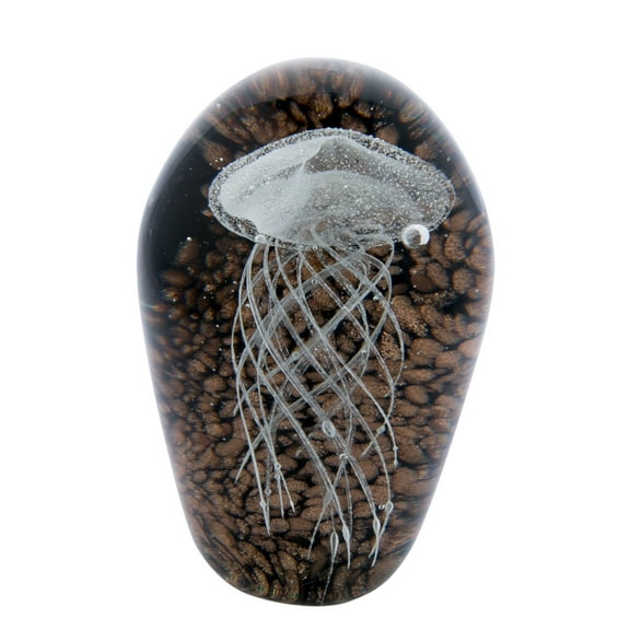 White Jellyfish with Brown and Gold Back Glow in the Dark Paperweight Figurine