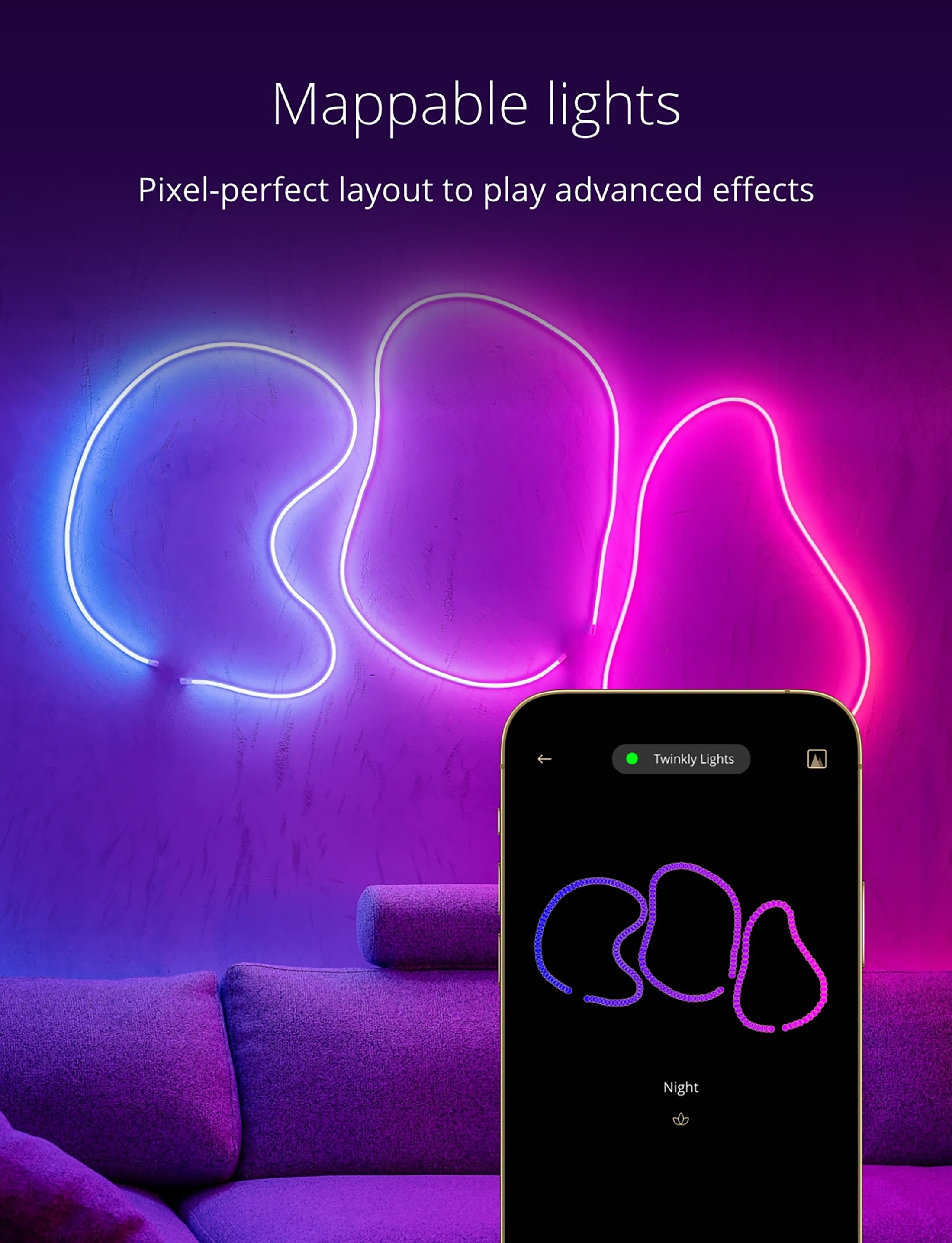 Twinkly Flex – App-Controlled Flexible Multicolor Light Tube with RGB LEDs, 6.5 feet, White Wire, One unit