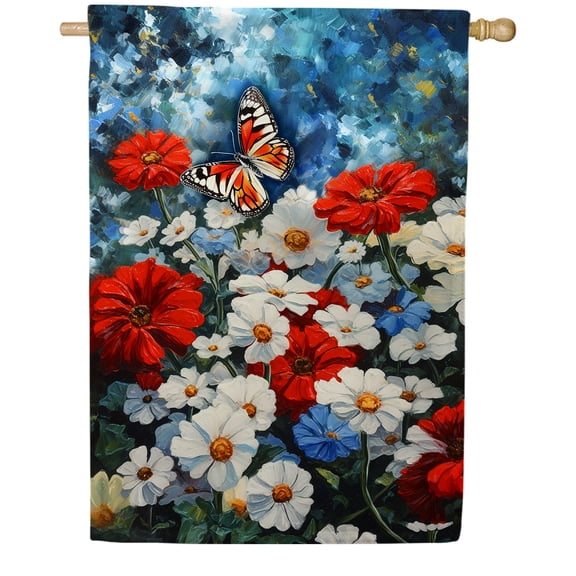 America Forever America in Bloom Patriotic Floral House Flag 28 x 40 inch Red, White and Blue 4th of July American Independence Day Summer Yard Outdoor Decor