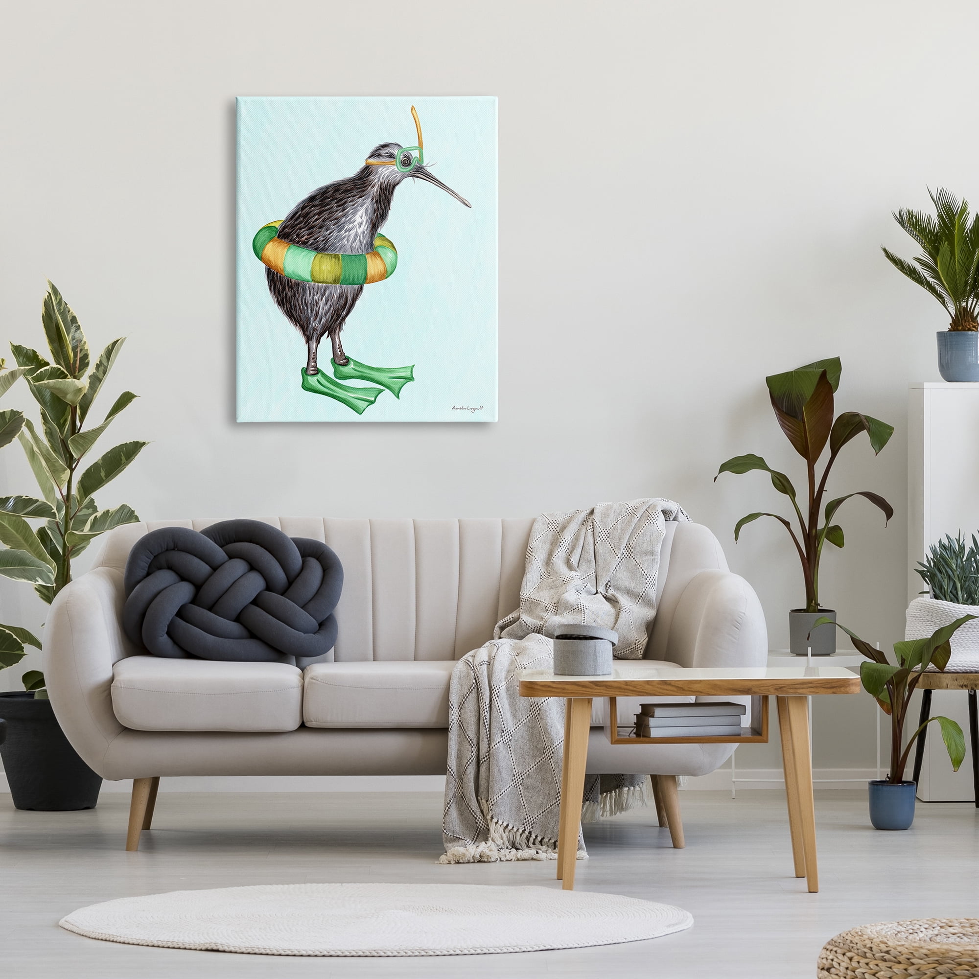 Stupell Industries Kiwi Bird Swimming Tube Flippers Summertime Illustration Graphic Art Gallery Wrapped Canvas Print Wall Art, Design by Amelie Legault