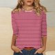thumbnail image 2 of Camisetas casuales de manga 3/4 para mujer Tops con cuello redondo Rojo/2XL, 2 of 5