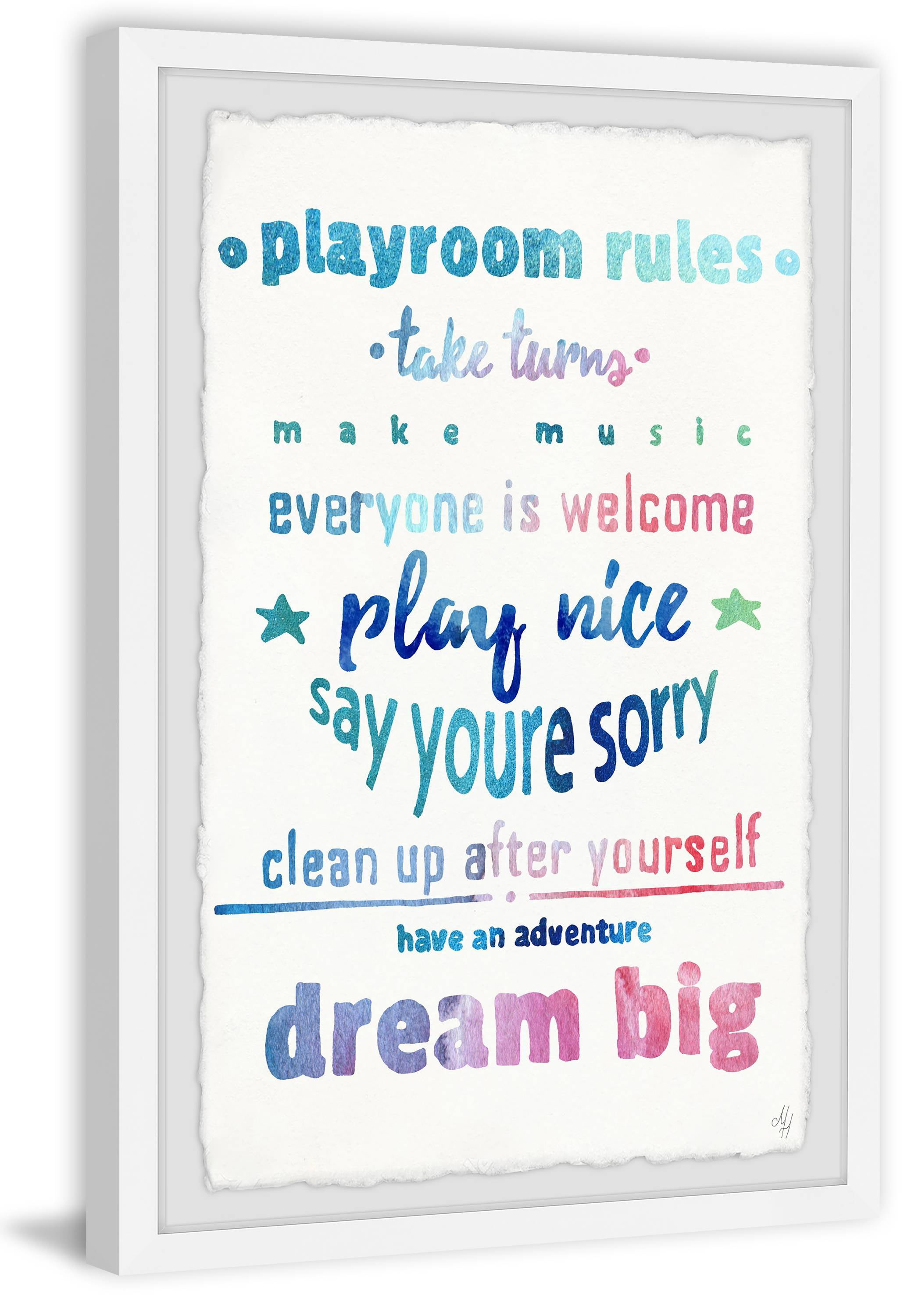 Marmont Hill Dreamy Playroom Rules Framed Wall Art, 12.00" x 1.50"
