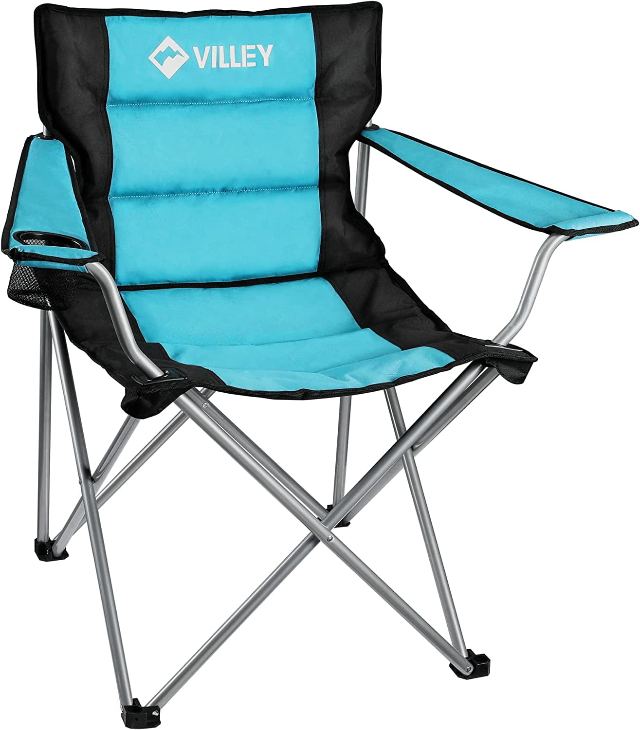 VILLEY Camping Chairs, Padded Folding Chair, Outdoor Portable High Camp