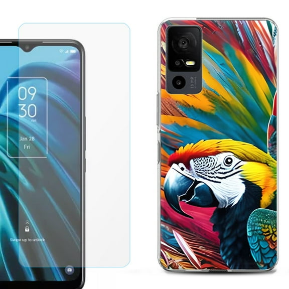 OneToughShield ® for TCL 40 XE 5G Shockproof Fashion Phone Case, with Tempered Glass Screen Protector - Macaw