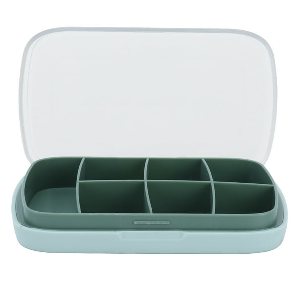 Caja de tableta sellada portátil, contenedor de medicina de almacenamiento de gran capacidad, 7 rejillas, verde, para viajes