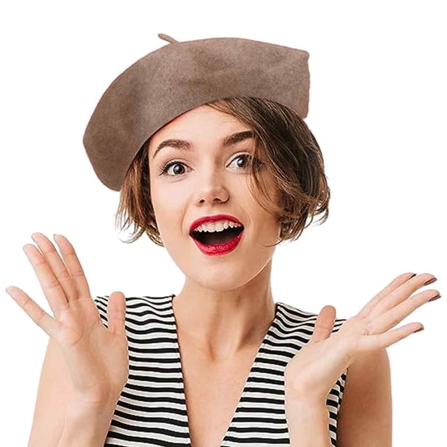 Boina de lana para mujer, gorro de pintor, boina de lana de color liso, otoño/invierno