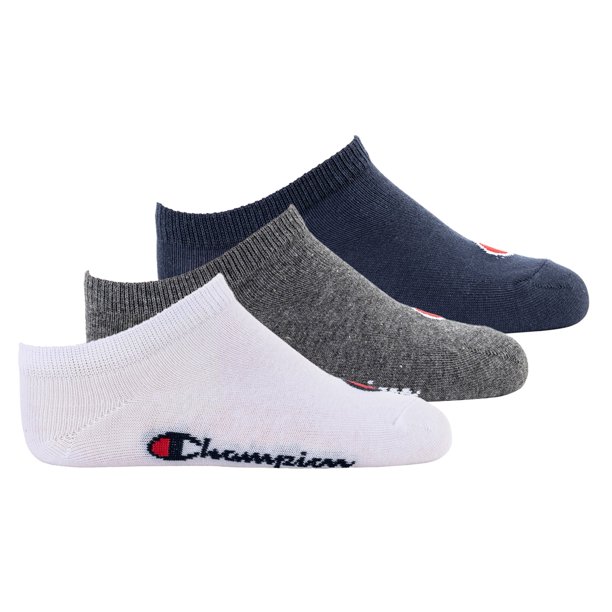 Champion Calcetines para Niños, Paquete de 3 - Sneaker, Color sólido Azul/Blanco/Negro 27-30
