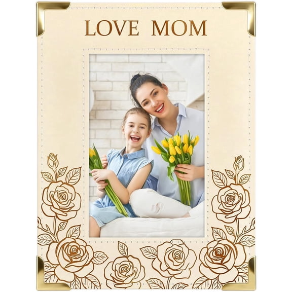 WaaHome Mother's Day Gifts for Mom Wife from Daughter Son Husband - Mothers Day Picture Frame New Moms First Time Mom Gifts for Mother Wooden & Leather Photo Frame Birthday Gift Home Decor Souvenir